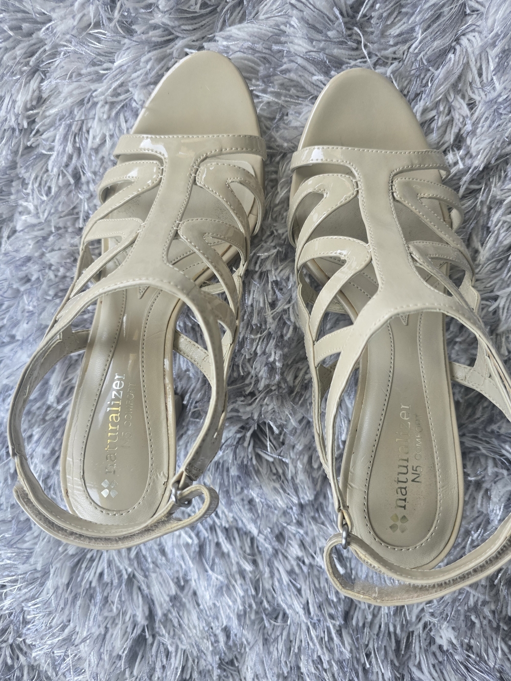 Naturalizer Beige Strappy Patent Leather Sandals